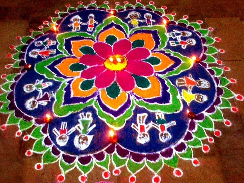 Rangoli Designs for Diwali 2016 - Free Hand Rangoli with Colors